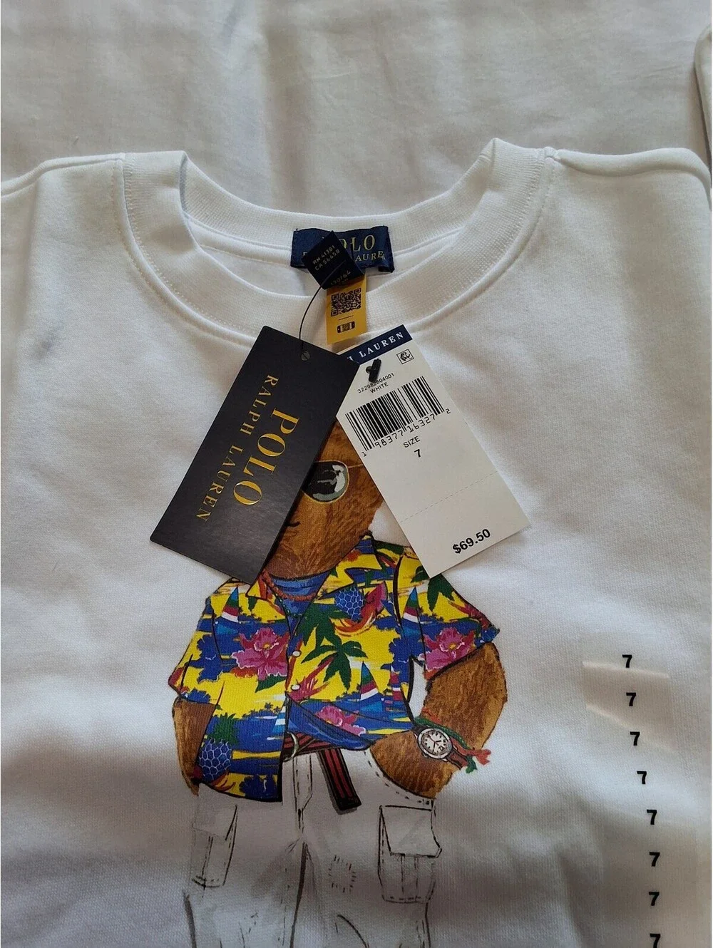 Polo Ralph Lauren Kids White Sweatshirt with Polo Bear Graphic Size 7